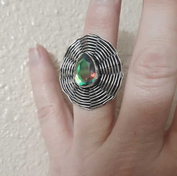 New Rainbow Mystic Topaz Silver Spiderweb Ring. - Picture 1 of 7